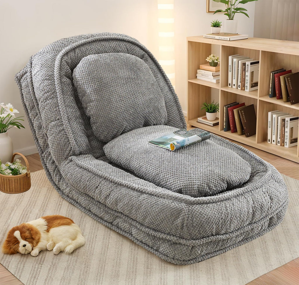 A human-shaped dog bed with a cushion for adults and pets, which can be converted into a recliner sofa bed. It has 5 adjustable positions. Suitable for bedrooms, living rooms or offices.