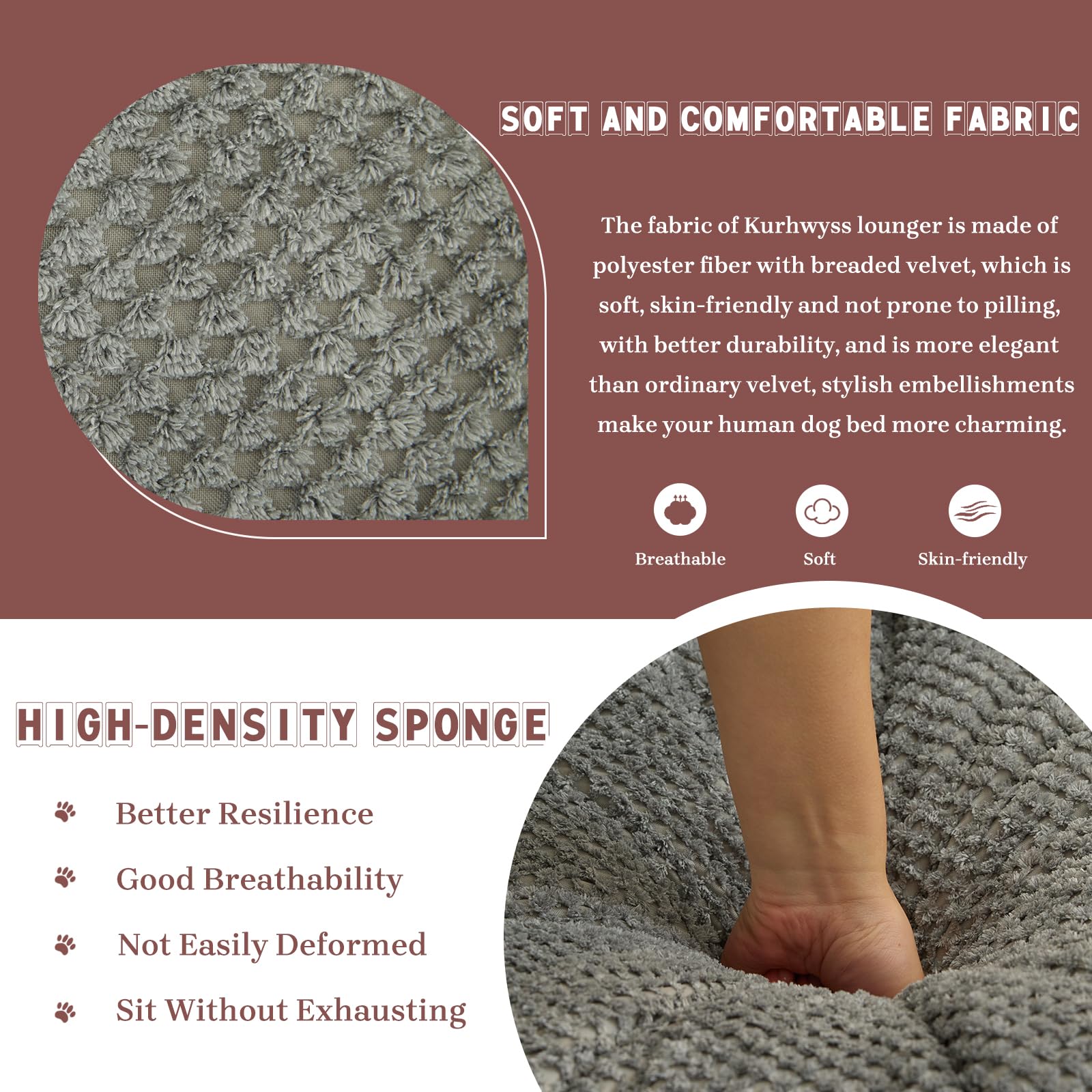 A human-shaped dog bed with a cushion for adults and pets, which can be converted into a recliner sofa bed. It has 5 adjustable positions. Suitable for bedrooms, living rooms or offices.