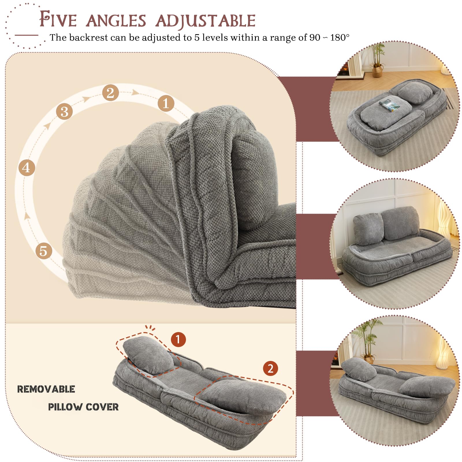 A human-shaped dog bed with a cushion for adults and pets, which can be converted into a recliner sofa bed. It has 5 adjustable positions. Suitable for bedrooms, living rooms or offices.