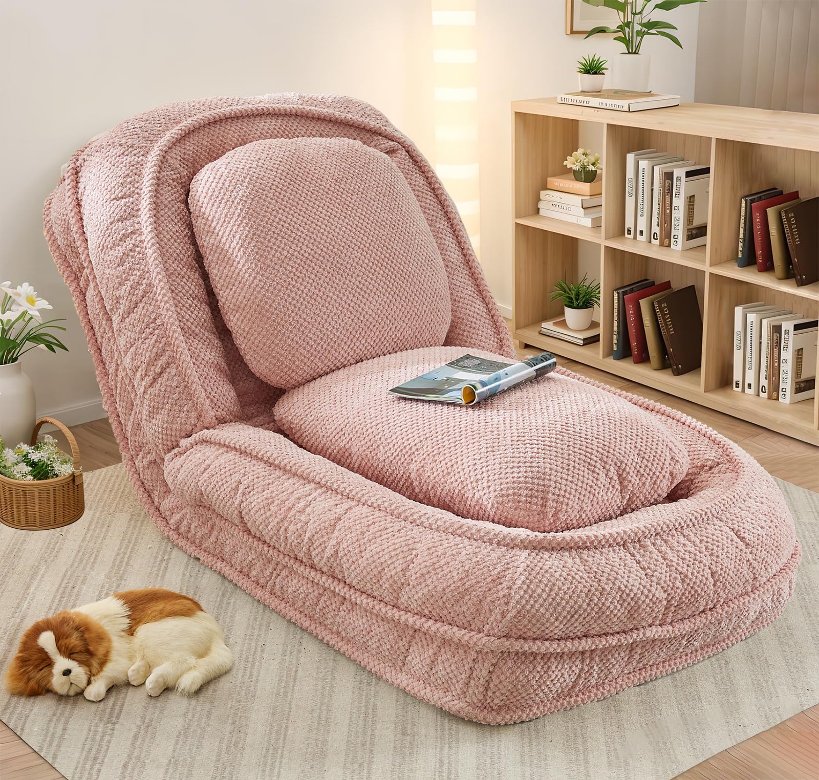 A human-shaped dog bed with a cushion for adults and pets, which can be converted into a recliner sofa bed. It has 5 adjustable positions. Suitable for bedrooms, living rooms or offices.