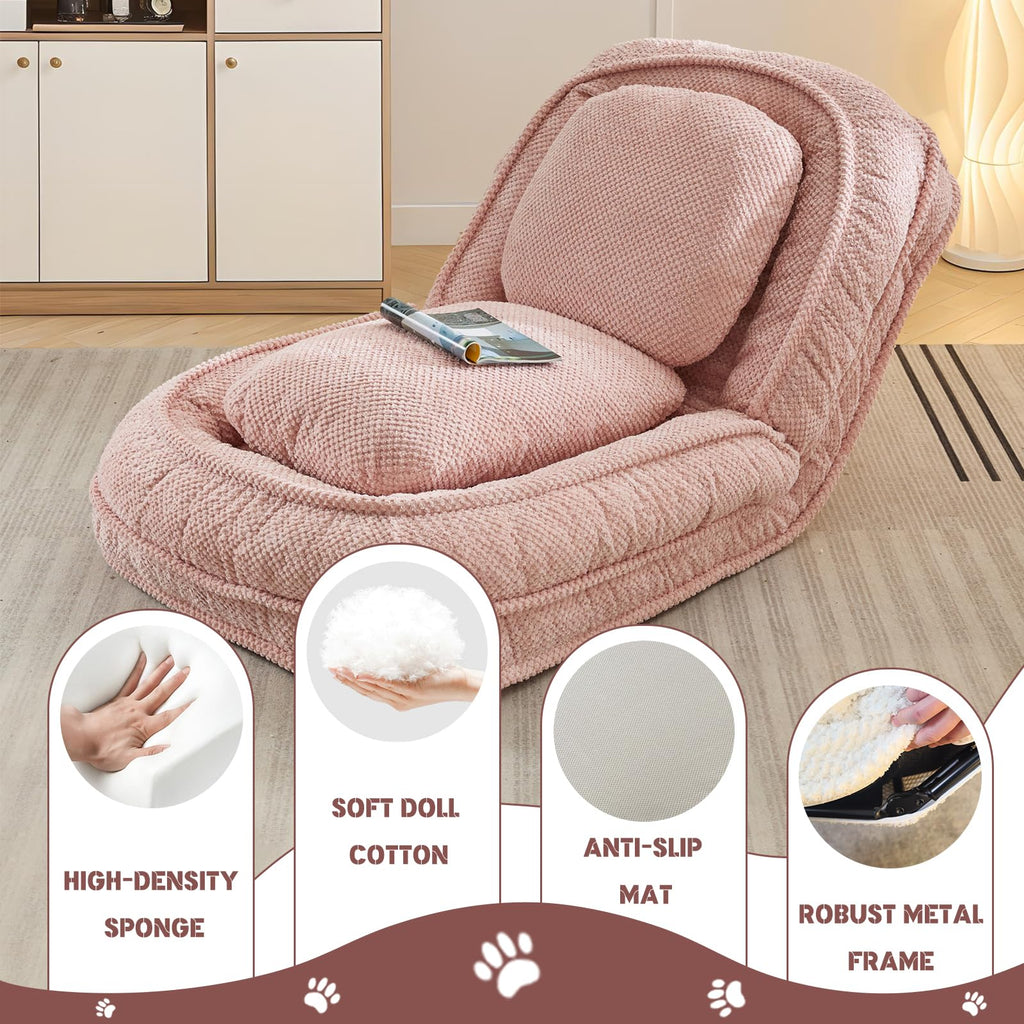 A human-shaped dog bed with a cushion for adults and pets, which can be converted into a recliner sofa bed. It has 5 adjustable positions. Suitable for bedrooms, living rooms or offices.